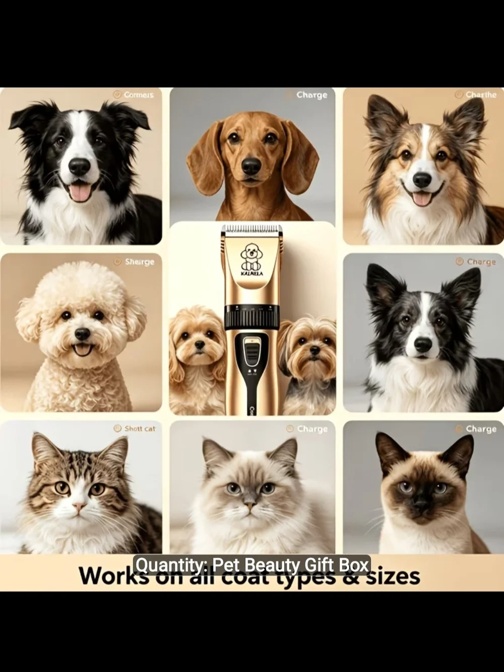 Gold & Black Type-C Pet Hair Trimmer - Cordless Grooming Kit